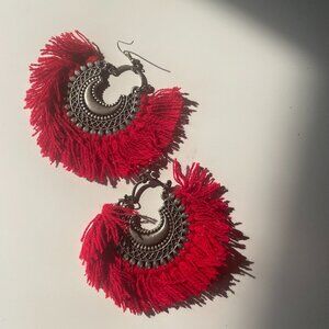 Boho Red Fringe earrings